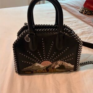 Stella McCartney Black Embroidered Falabella Satchel with Sun & Mountains